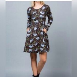 LA Soul Sloth Dress Sz M Knit Stretch Pockets Long Sleeve Skater Novelty Black